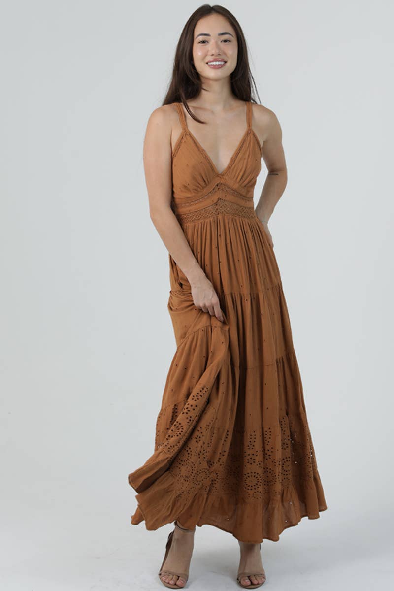 Lace-Cutout V-Neck Maxi Dress