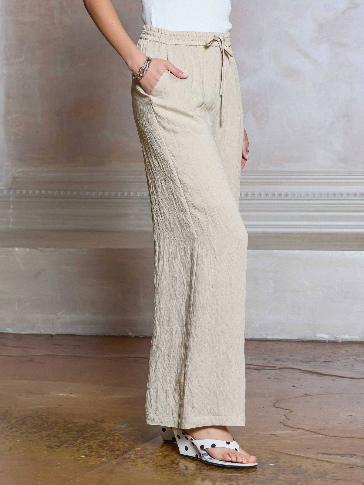 Crinkle Textured Drawstring Pants