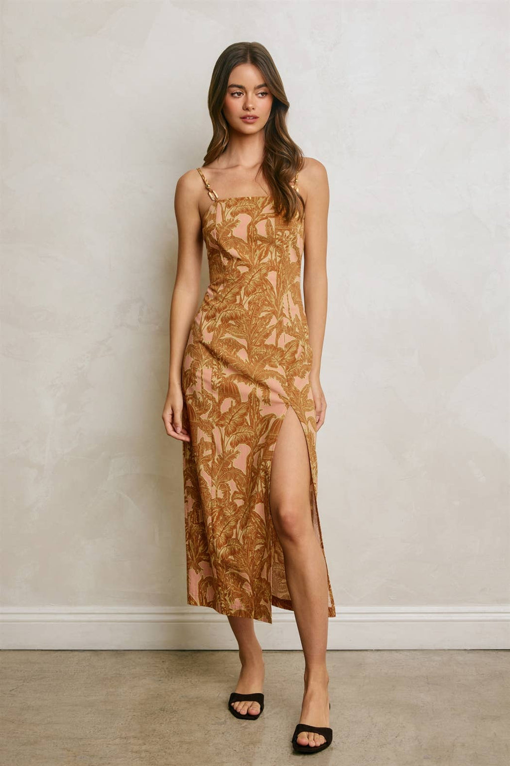 Golden Apricot Front Slit Midi Dress