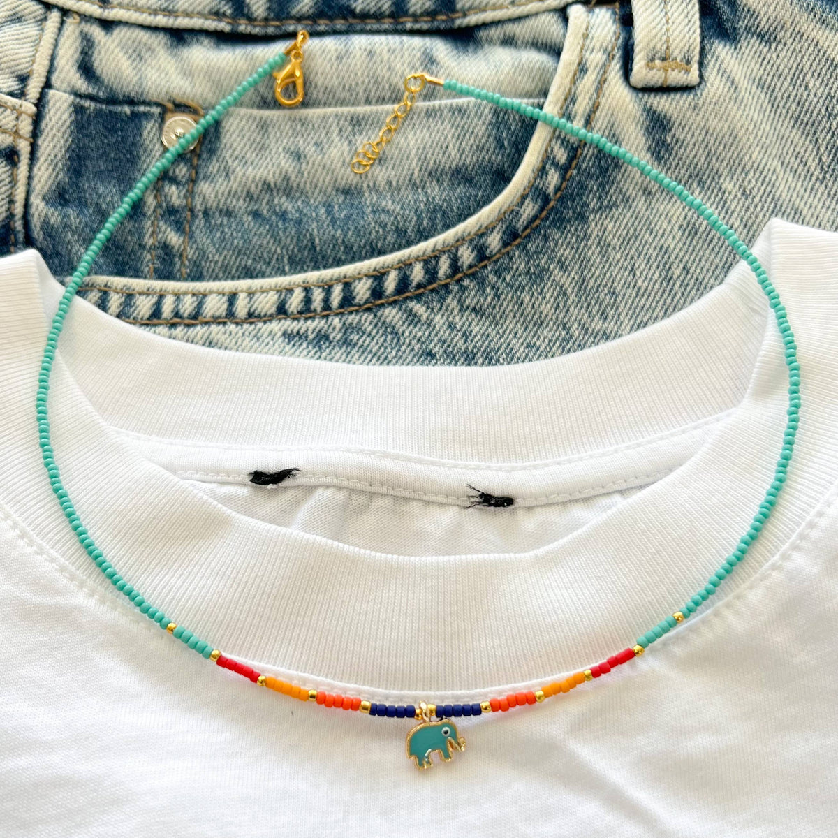 Beaded Necklace with Charm, Fish Necklace, Cute Necklace