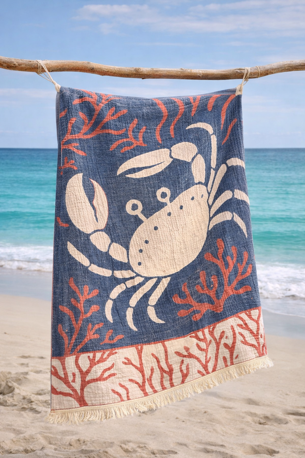 Tidal Crab Cotton Muslin Beach Towel