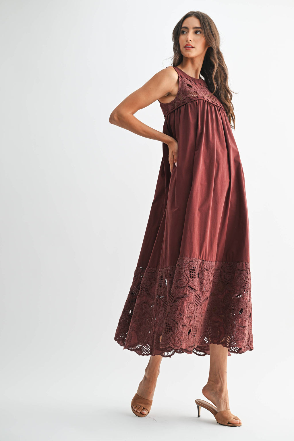 Cotton Boho Maxi Dress with Lace Details