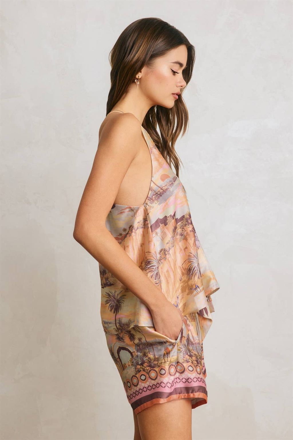 Conversational Border Print Flowy Sleeveless Top