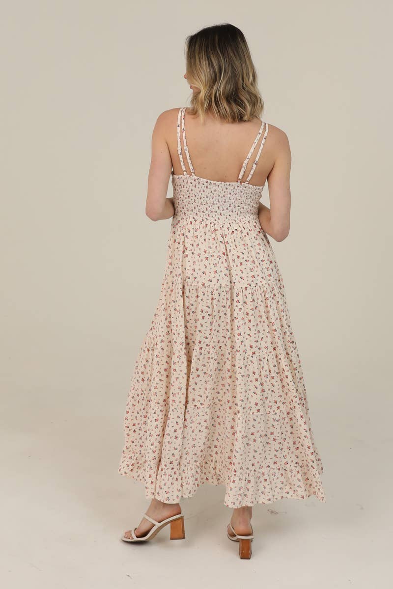 Ditsy Floral Lace-Trim V-Neck Maxi Dress