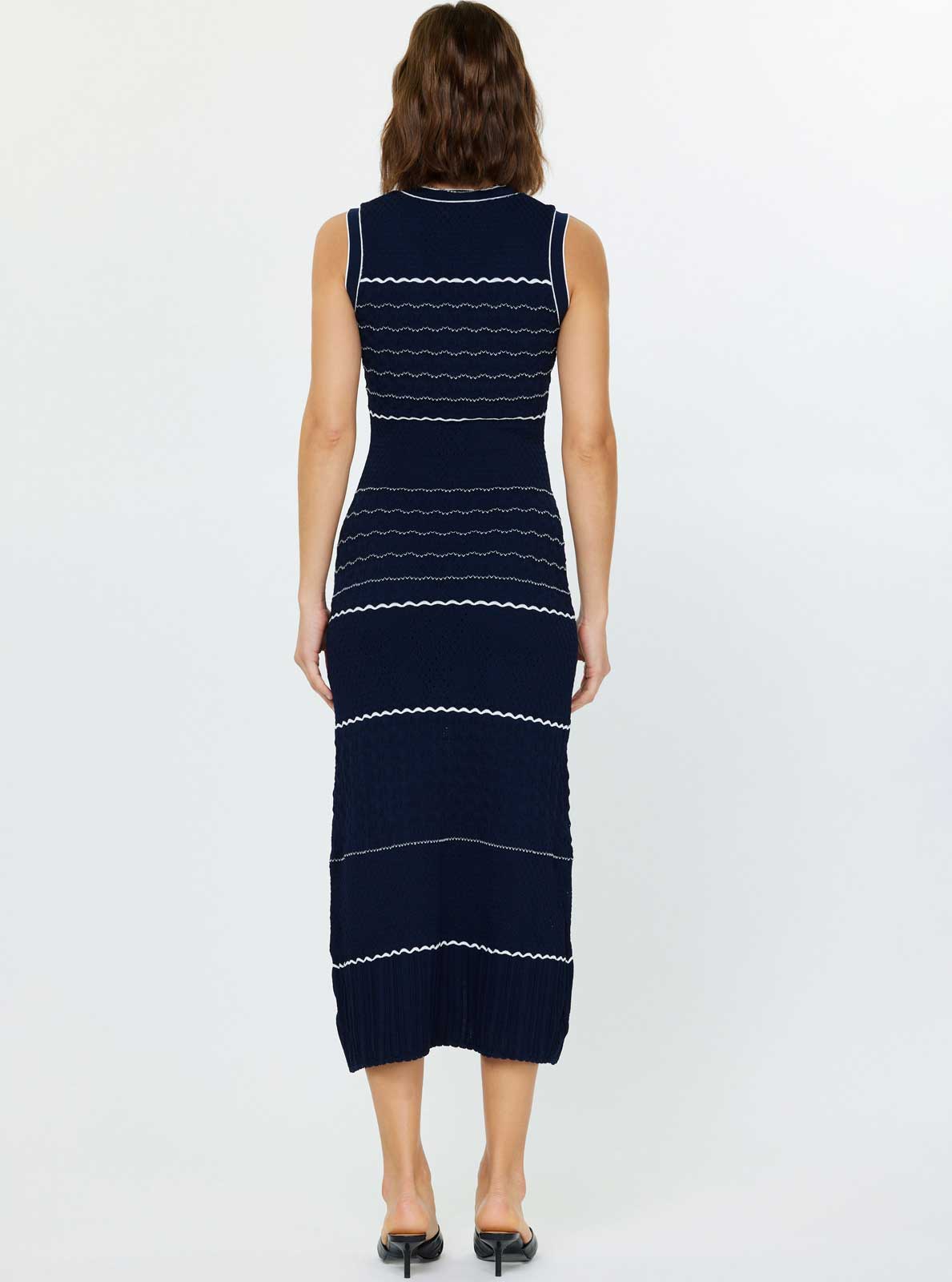 Navy Blue Gold Button Sleeveless Knit Dress