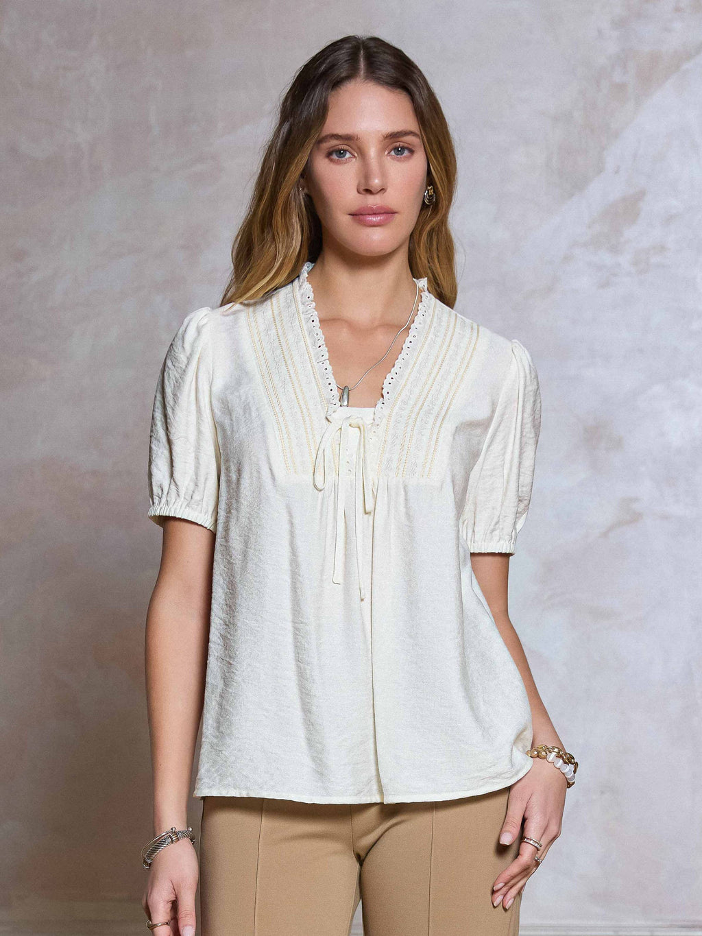 Pin Tuck Neckline Detail Blouse