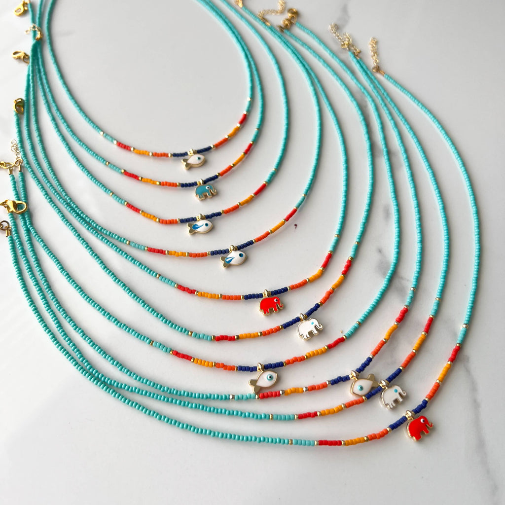 Beaded Necklace with Charm, Fish Necklace, Cute Necklace