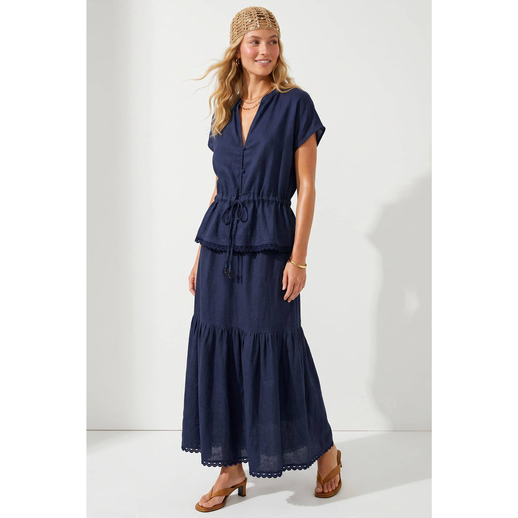 Scallop Hem Drawstring Blouse