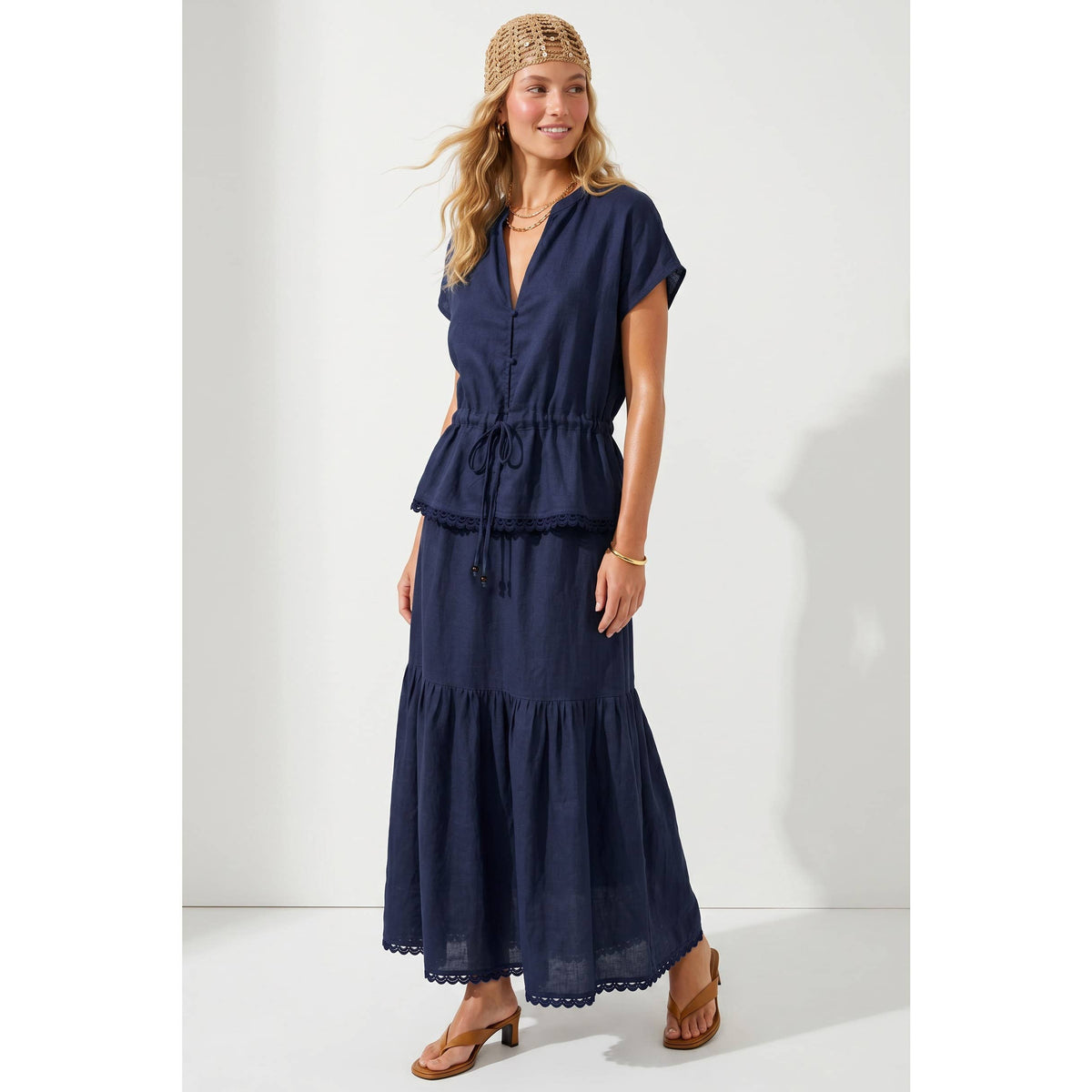 Scallop Hem Drawstring Blouse