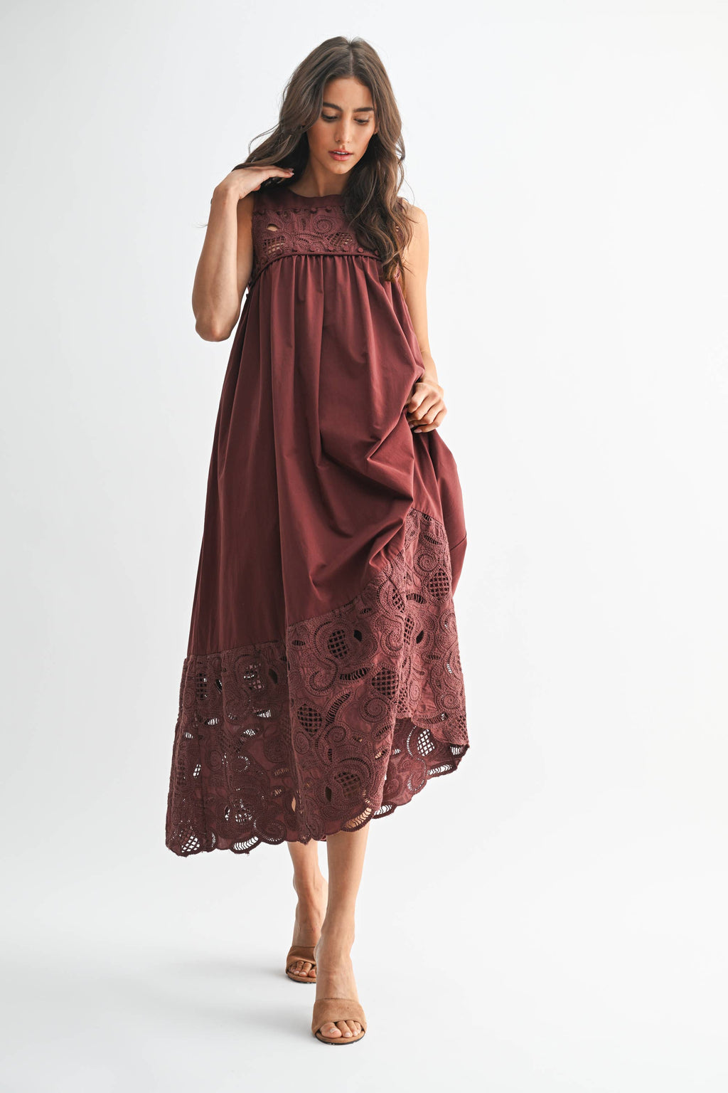 Cotton Boho Maxi Dress with Lace Details