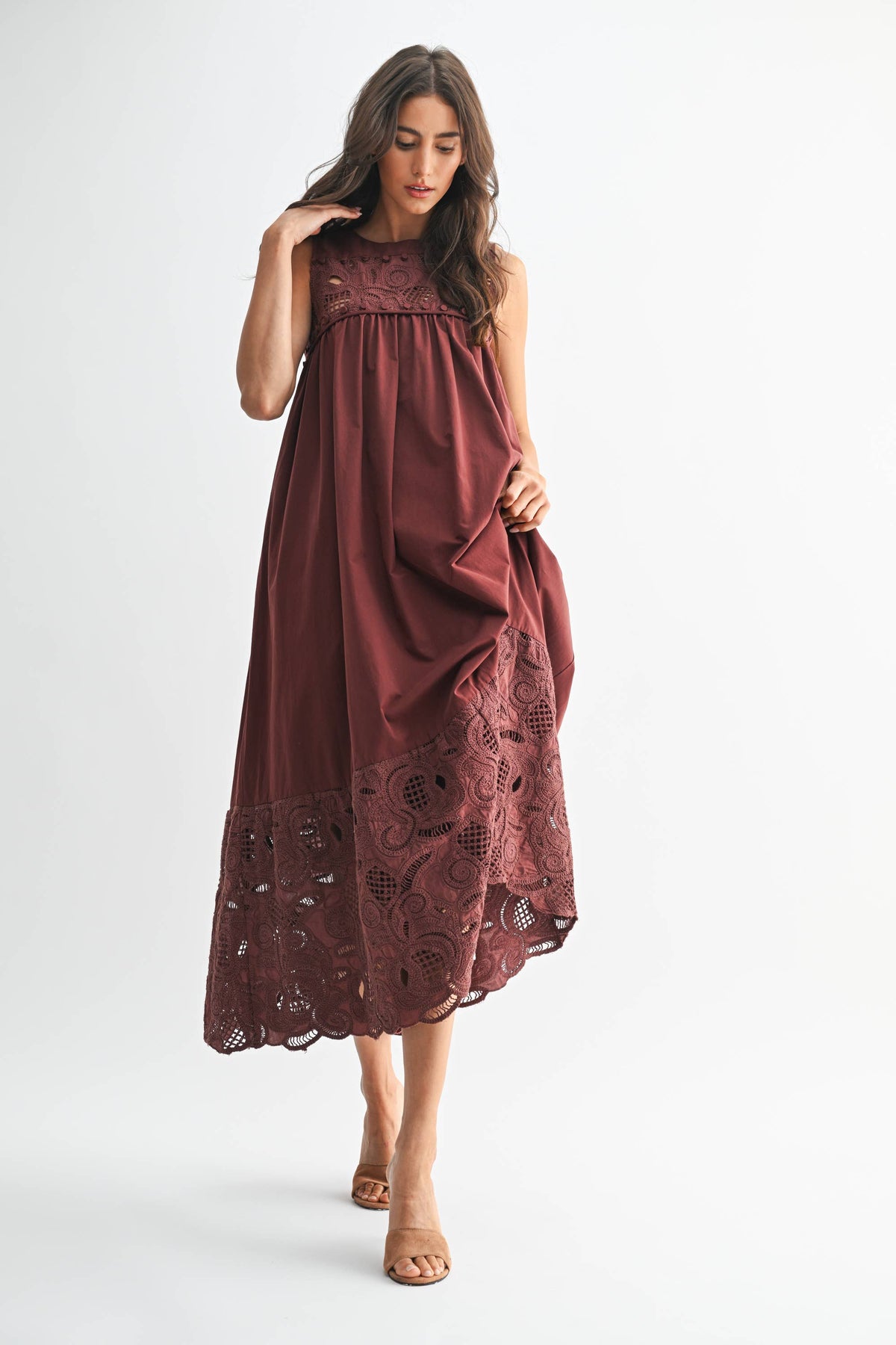 Cotton Boho Maxi Dress with Lace Details