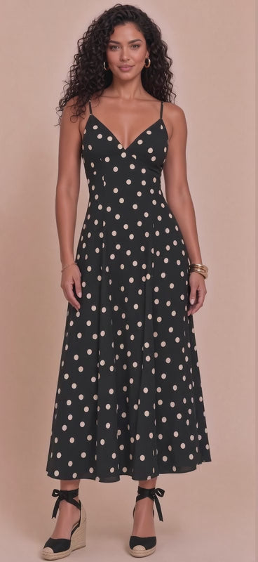 Polka Dot Triangle Open Back Dress